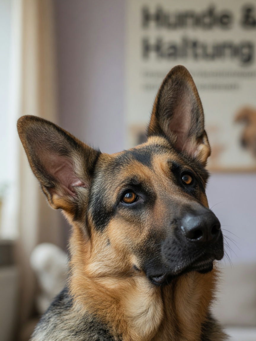 German Shepherd with upright ears demonstrating independent ear rotation for sound localization